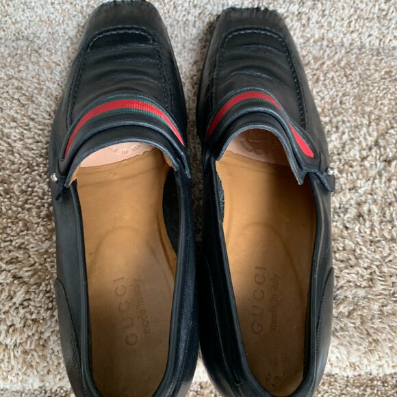 Gucci Men\'s Black Leather/Signature Stripe Dress Loafers main image 14